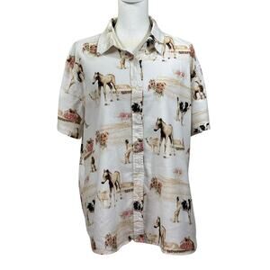 BIt & Brindle horse/farm button front top, country western, rustic, Americana